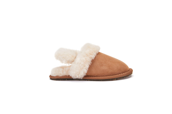 KIDS SLINGBACK MULE CHESTNUT (SHEARLING) - australialuxecoeu