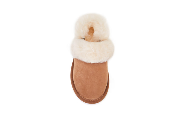 KIDS SLINGBACK MULE CHESTNUT (SHEARLING) - australialuxecoeu